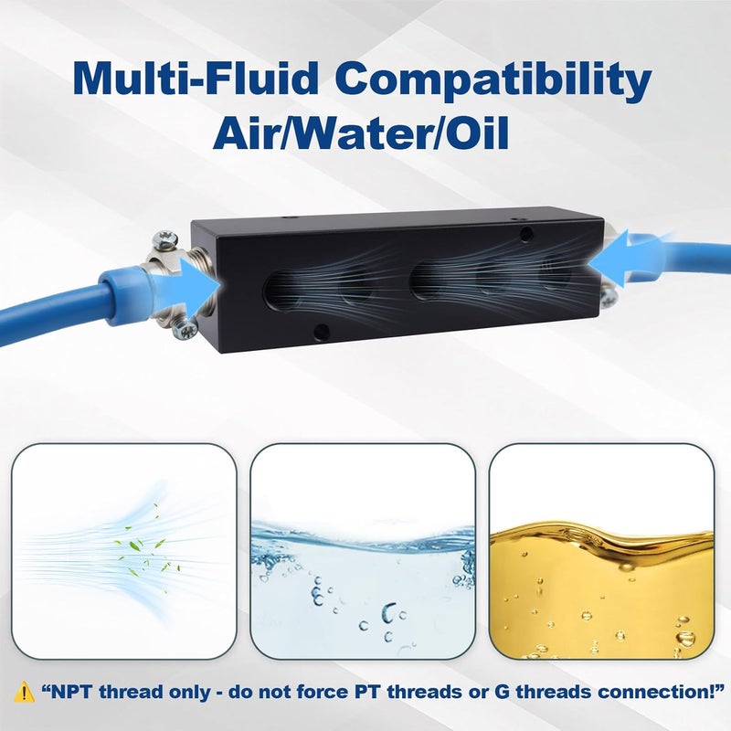 MARSTEK Air Manifold, Air Compressor Manifold, Aluminum Air Hose Inline Manifold Block Splitter, Pneumatic Manifold Air Distribution Block, NPT 1/2 Inch Supply Port, NPT 1/4 Inch Output Port (5 Way 7 Port) - Image 5